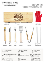 Personalized 11 Piece BBQ Grill Set with Wooden Case