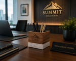 Personalized Marble & Acacia Pen Holder | Luxury Desk Organizer