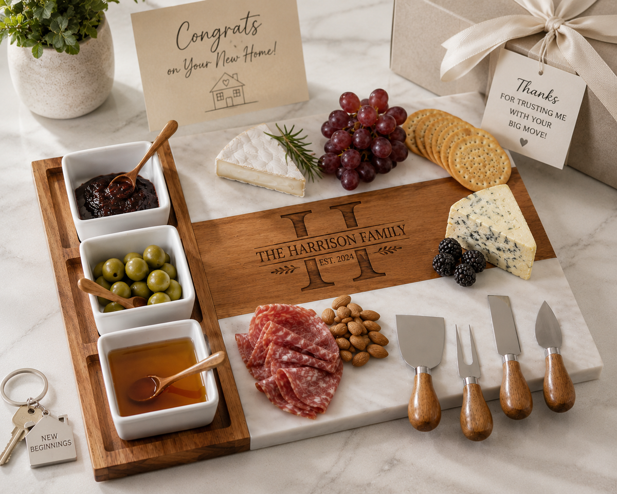 Personalized Marble & Acacia Charcuterie Set | Luxury Gift