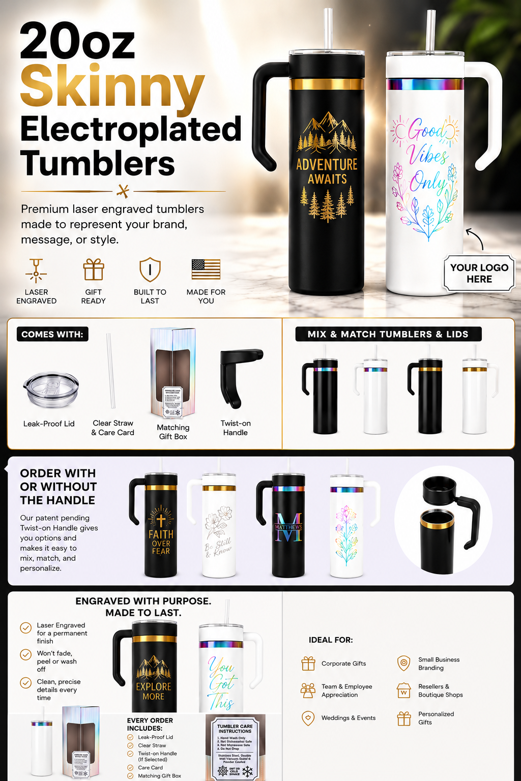 20oz Skinny Electroplated Tumblers