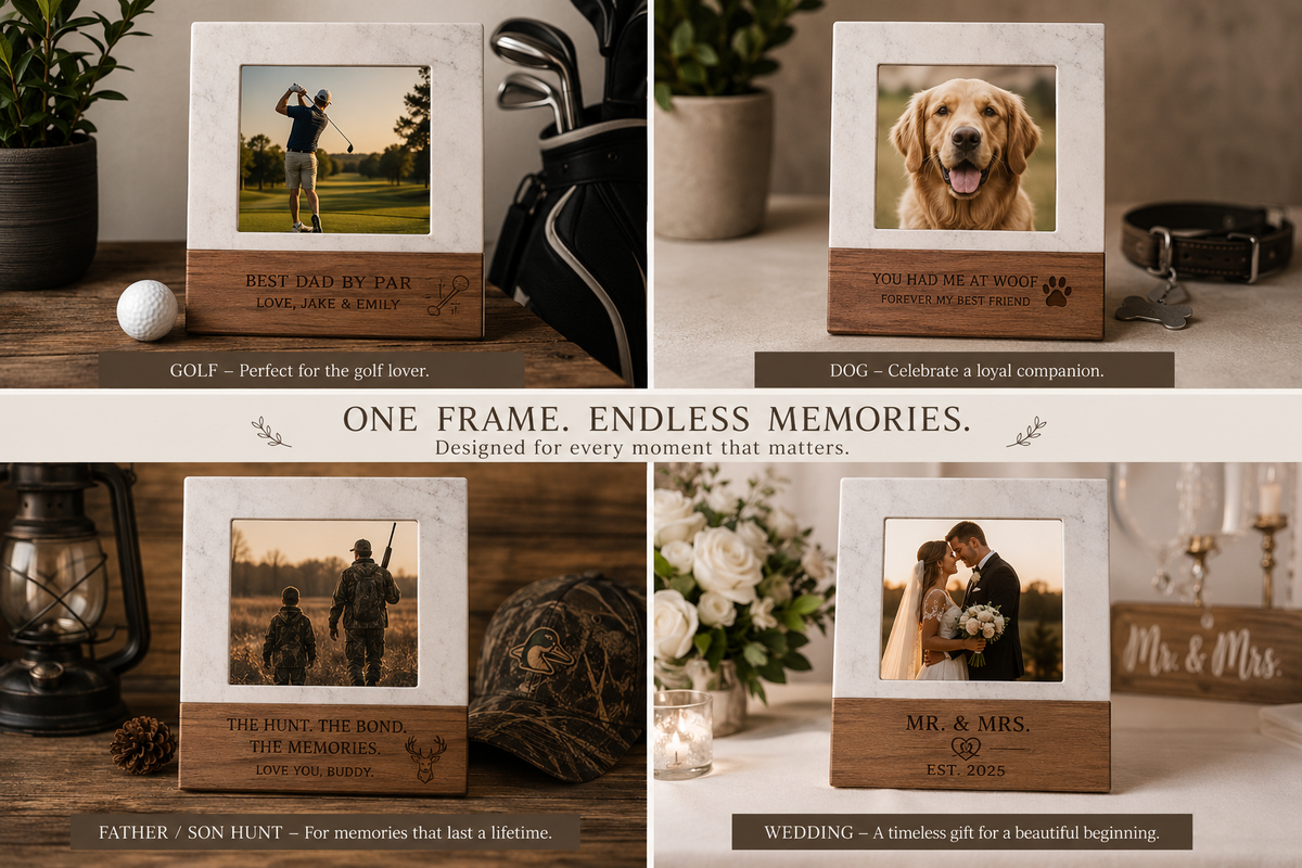 Personalized Marble & Acacia Picture Frame | Custom Gift