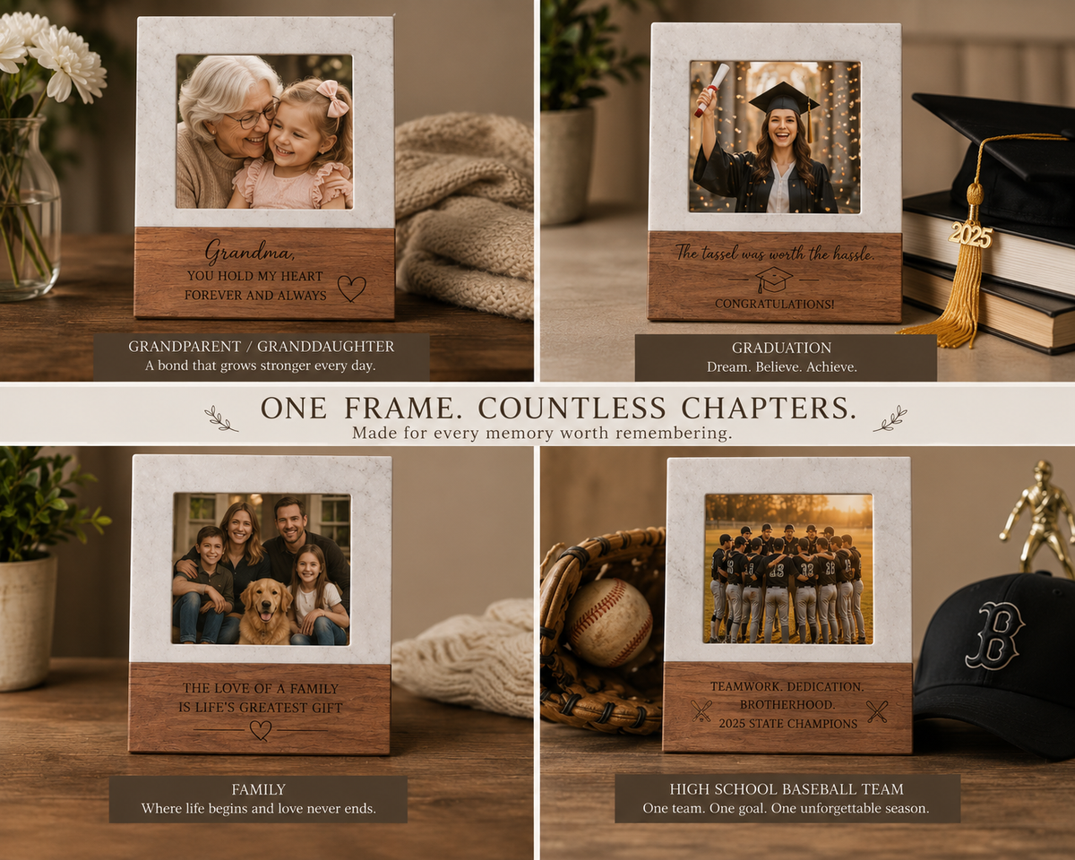 Personalized Marble & Acacia Picture Frame | Custom Gift