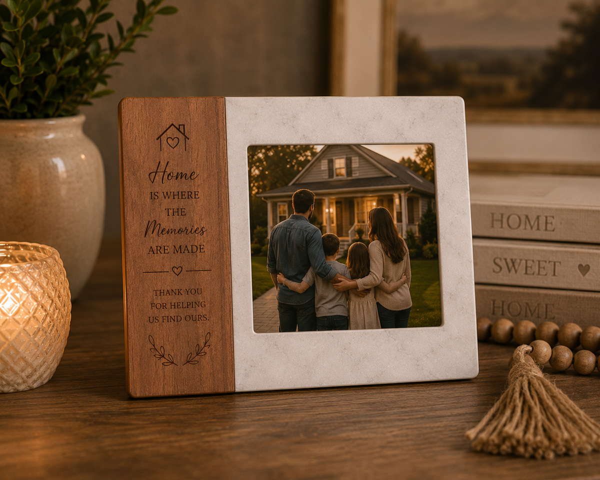 Personalized Marble & Acacia Picture Frame | Custom Gift