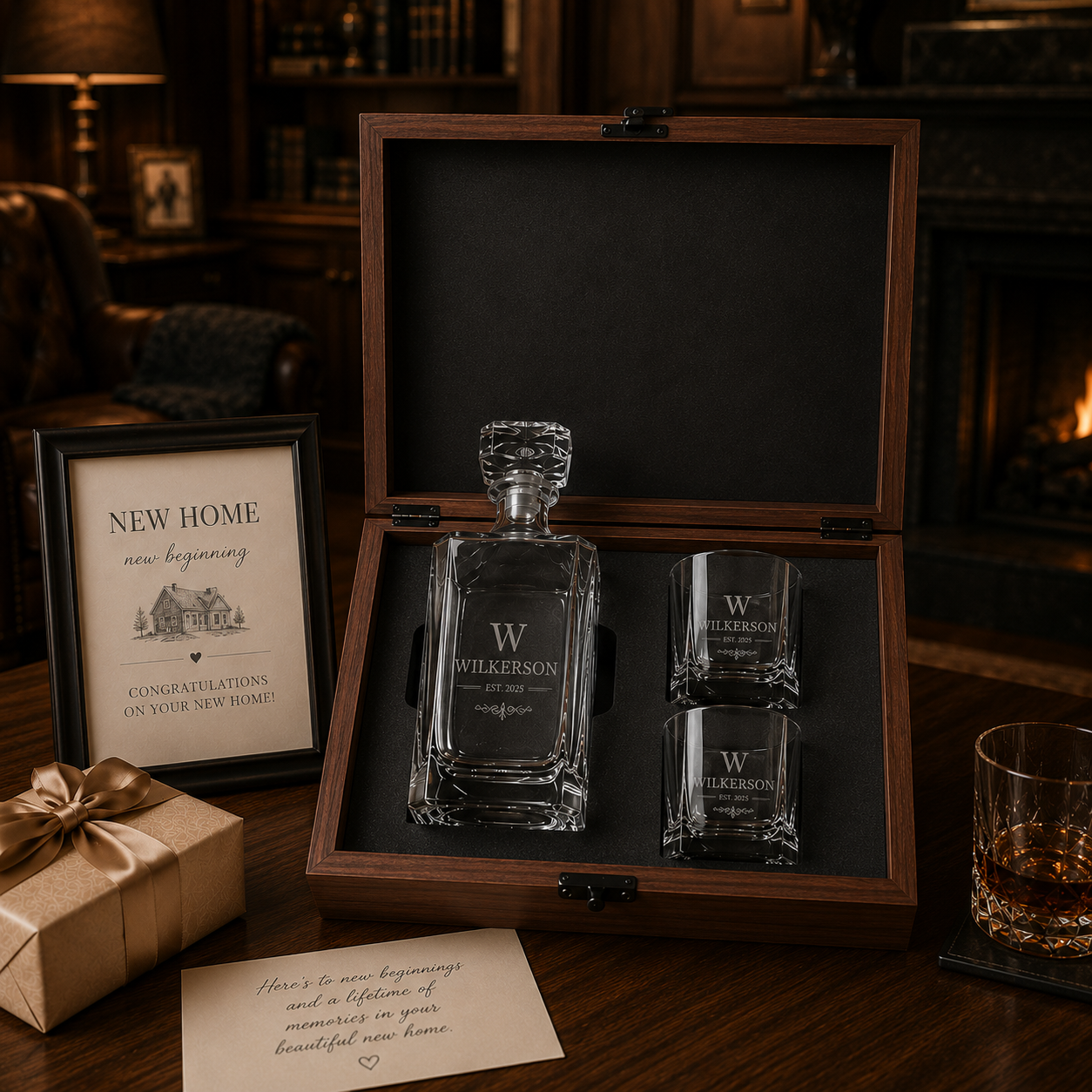 Wood Decanter and 2 Glass Gift Box - L  · A Keepsake Worth Keeping