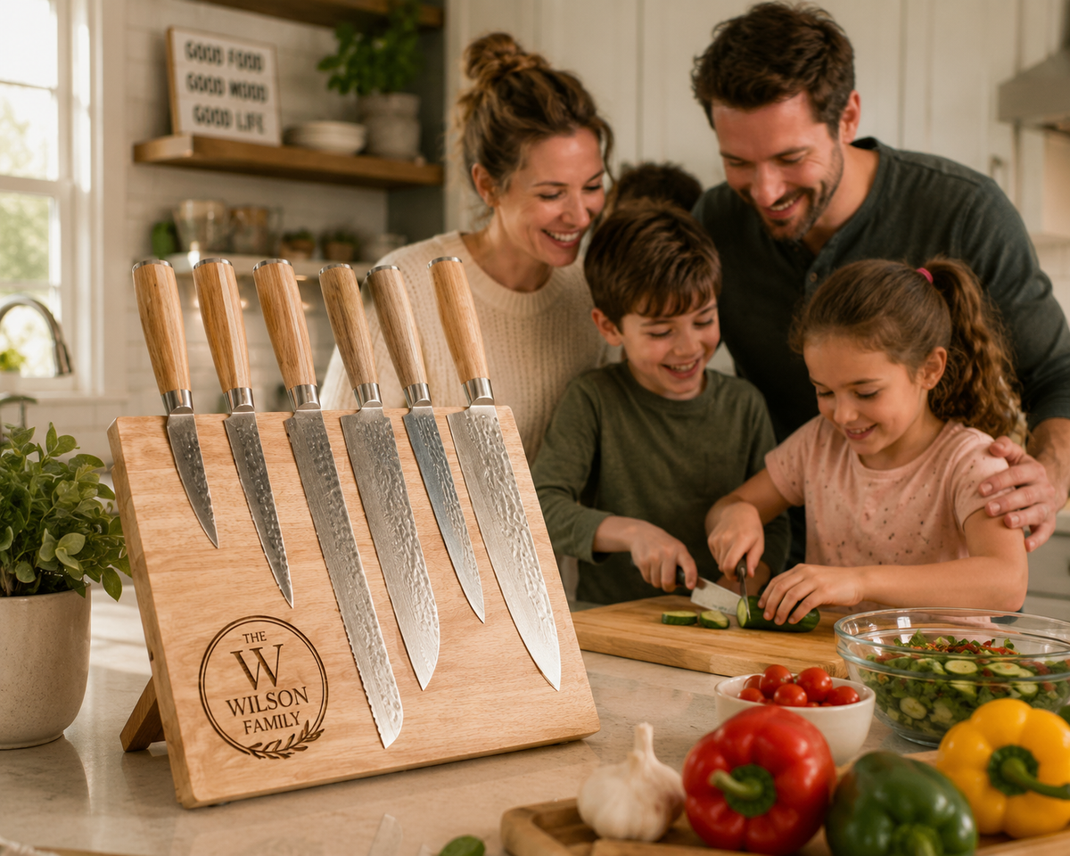 Personalized 6-Piece Kitchen Knife Set | Magnetic Folding Block