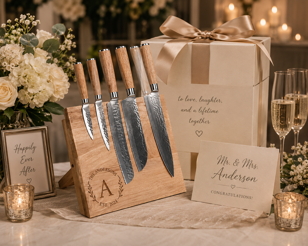 Personalized 6-Piece Kitchen Knife Set | Magnetic Folding Block