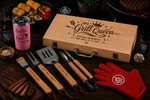 Personalized 11 Piece BBQ Grill Set with Wooden Case