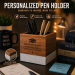 Personalized Marble & Acacia Pen Holder | Luxury Desk Organizer