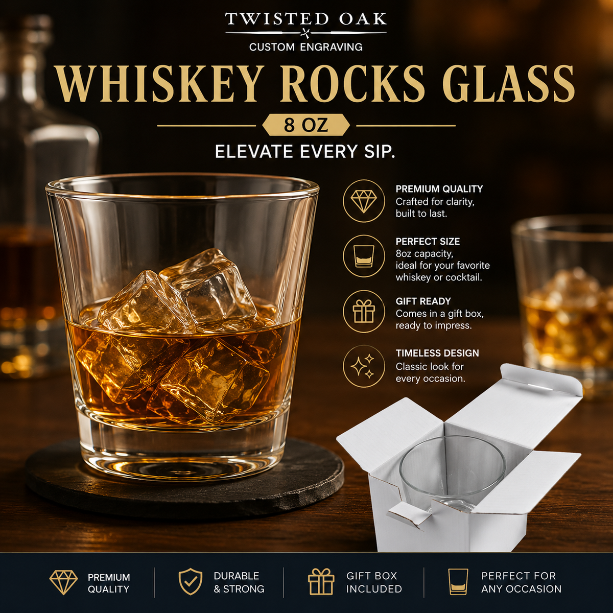 Personalized Whiskey Rocks Glass | 8oz Bourbon Glass