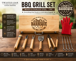 Personalized 11 Piece BBQ Grill Set with Wooden Case
