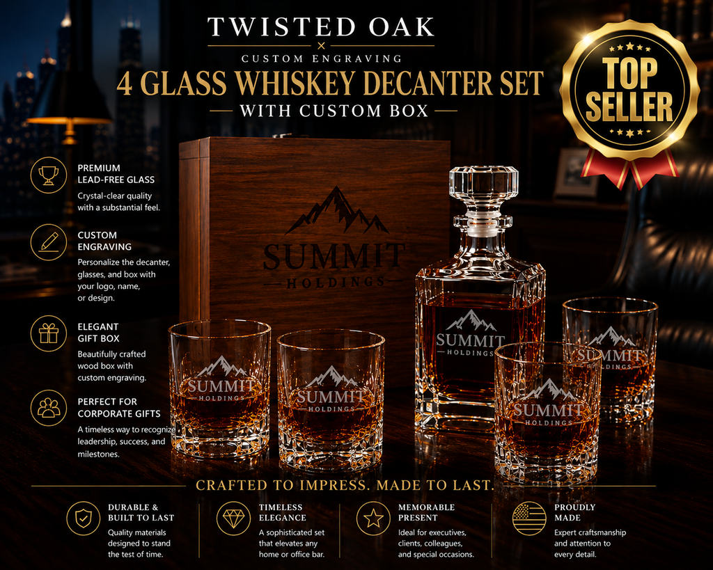 Wood Decanter and 4 Glass Box — XL Walnut · A Keepsake Worth Keeping