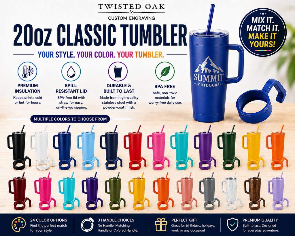 20oz Classic Tumbler with Optional Handle — Over 100 Color Combos, Built for Customization