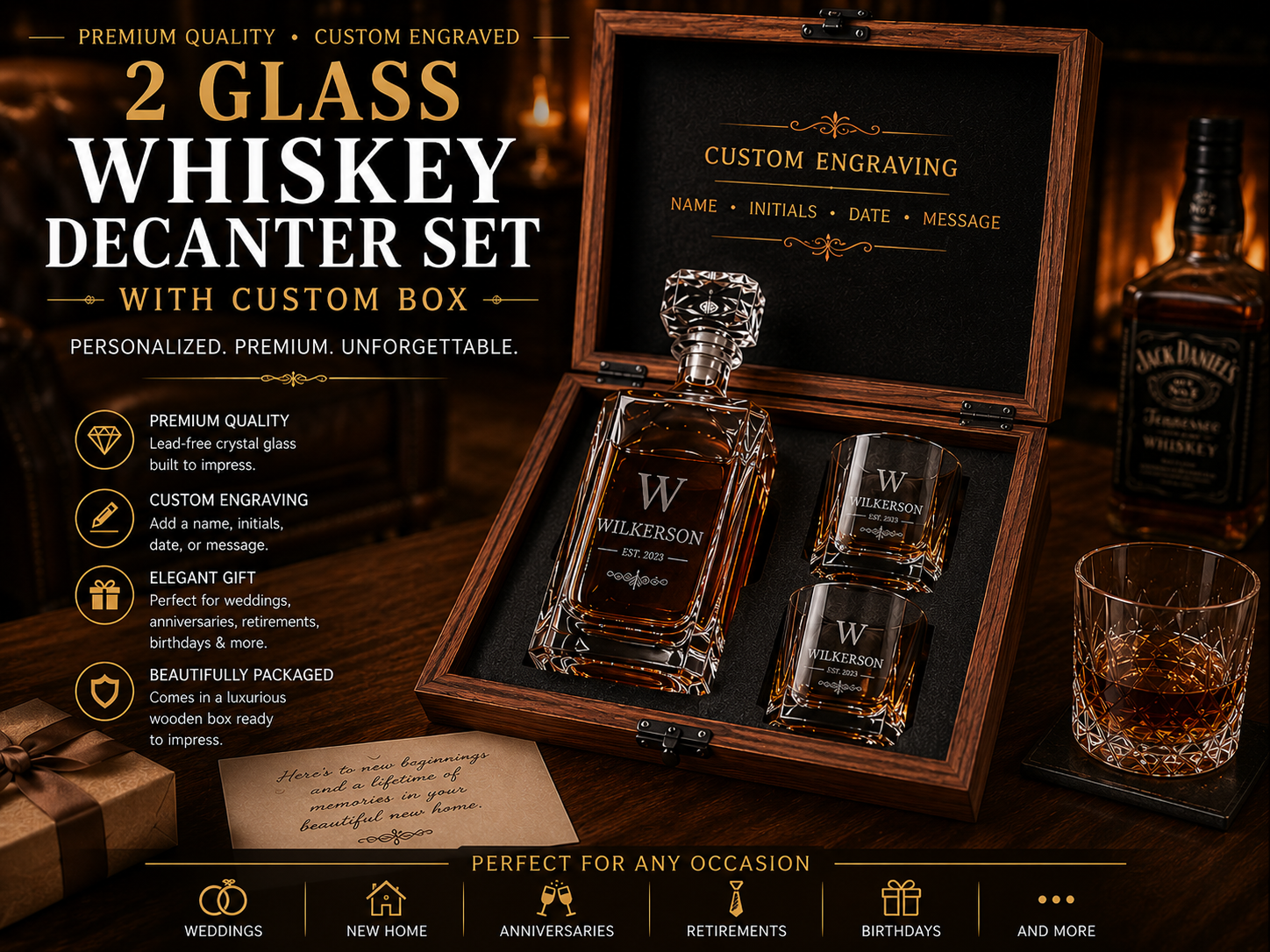 Wood Decanter and 2 Glass Gift Box - L  · A Keepsake Worth Keeping