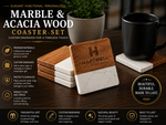 Marble & Acacia Coaster Set | Personalized Luxury Gift