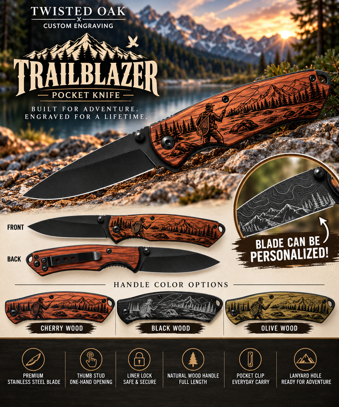 Personalized Pocket Knife | The Trailblazer EDC Outdoor Gift