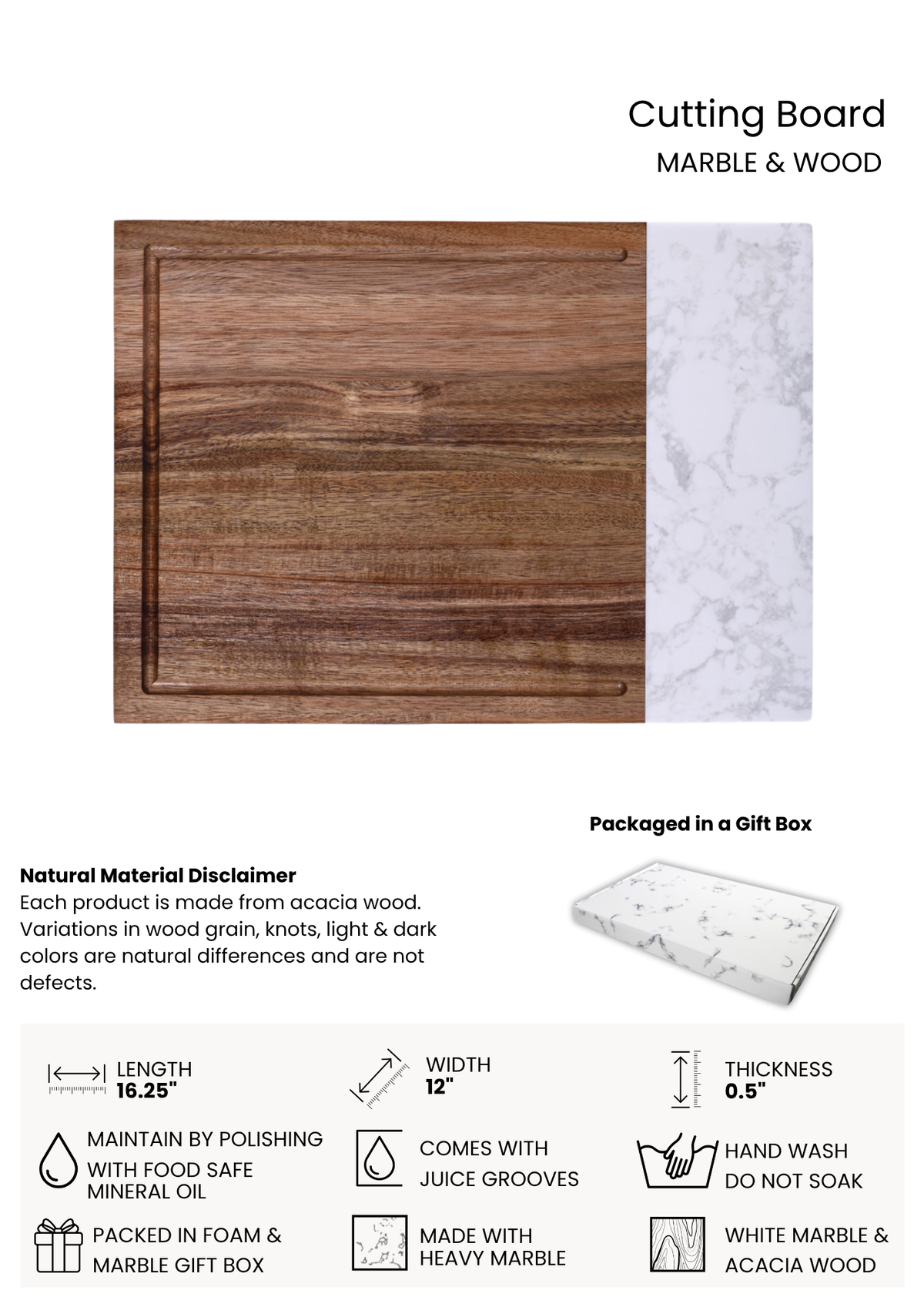 Personalized Marble & Acacia Cutting Board | Wedding & Housewarming Gift