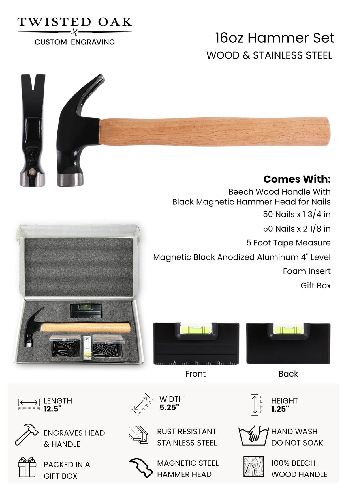 Personalized 16oz Hammer Set | Engraved Hammer & Tool Gift Box
