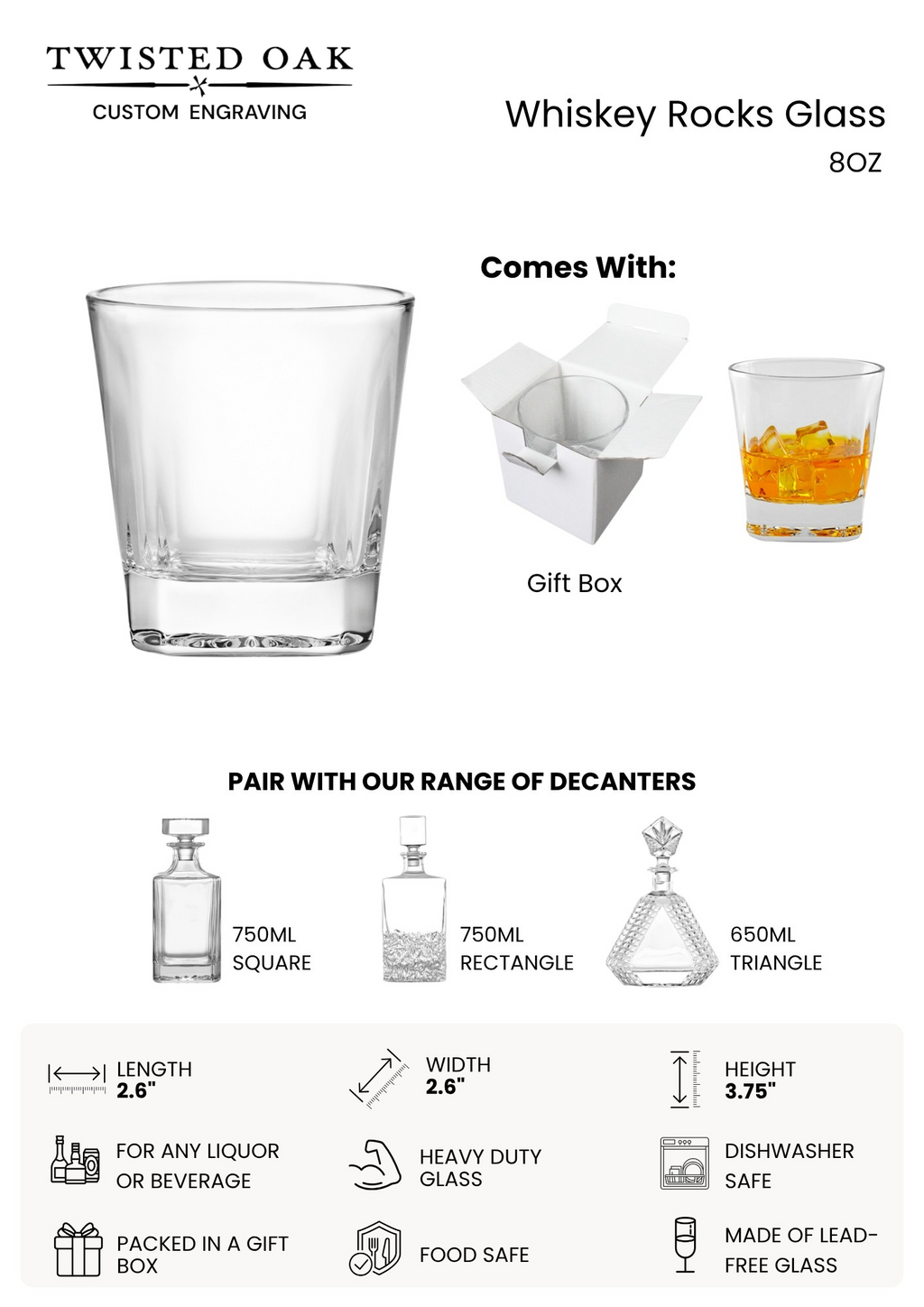 Whiskey Rocks Glass — 8oz Heavy‑Duty