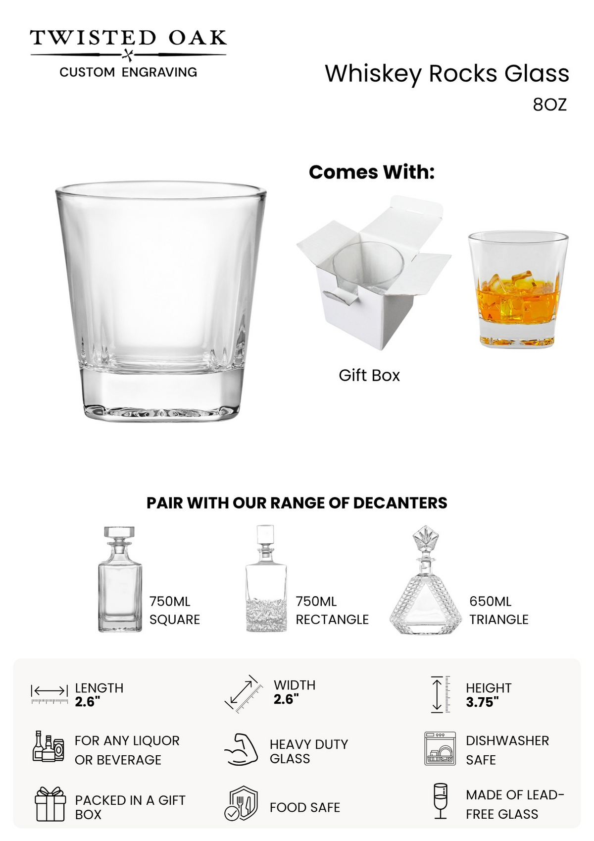 Personalized Whiskey Rocks Glass | 8oz Bourbon Glass