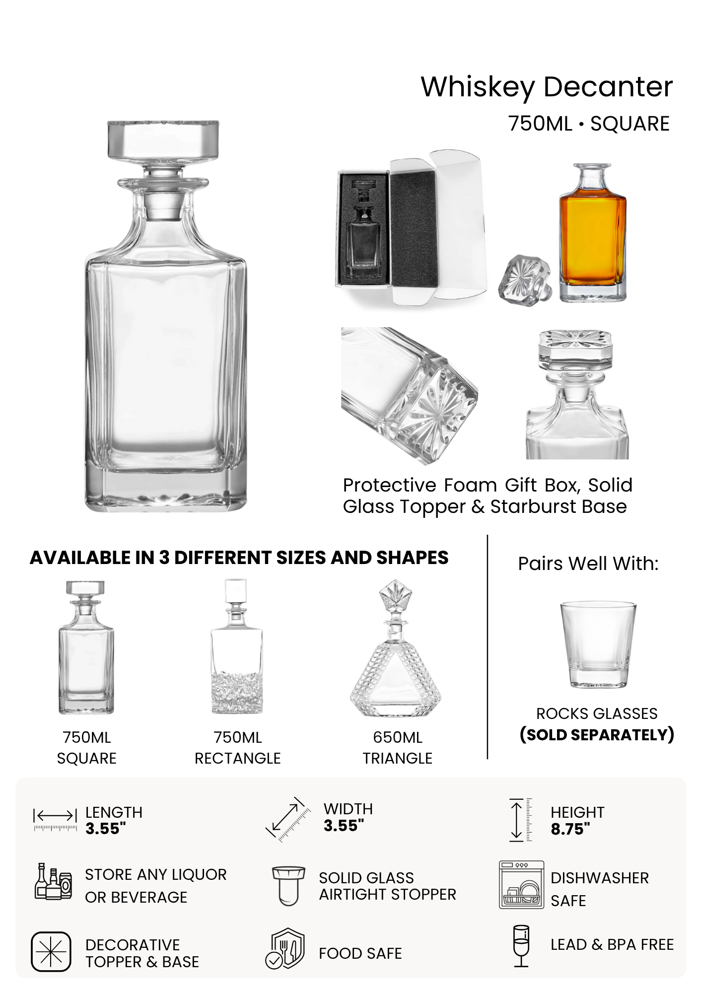 The Signature Engraved Whiskey Decanter – 750ML Square