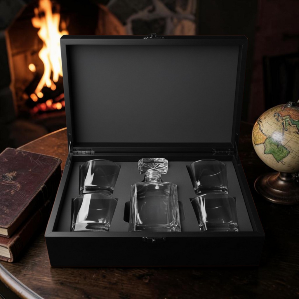 Wood Decanter and 4 Glass Box — XL Walnut · A Keepsake Worth Keeping