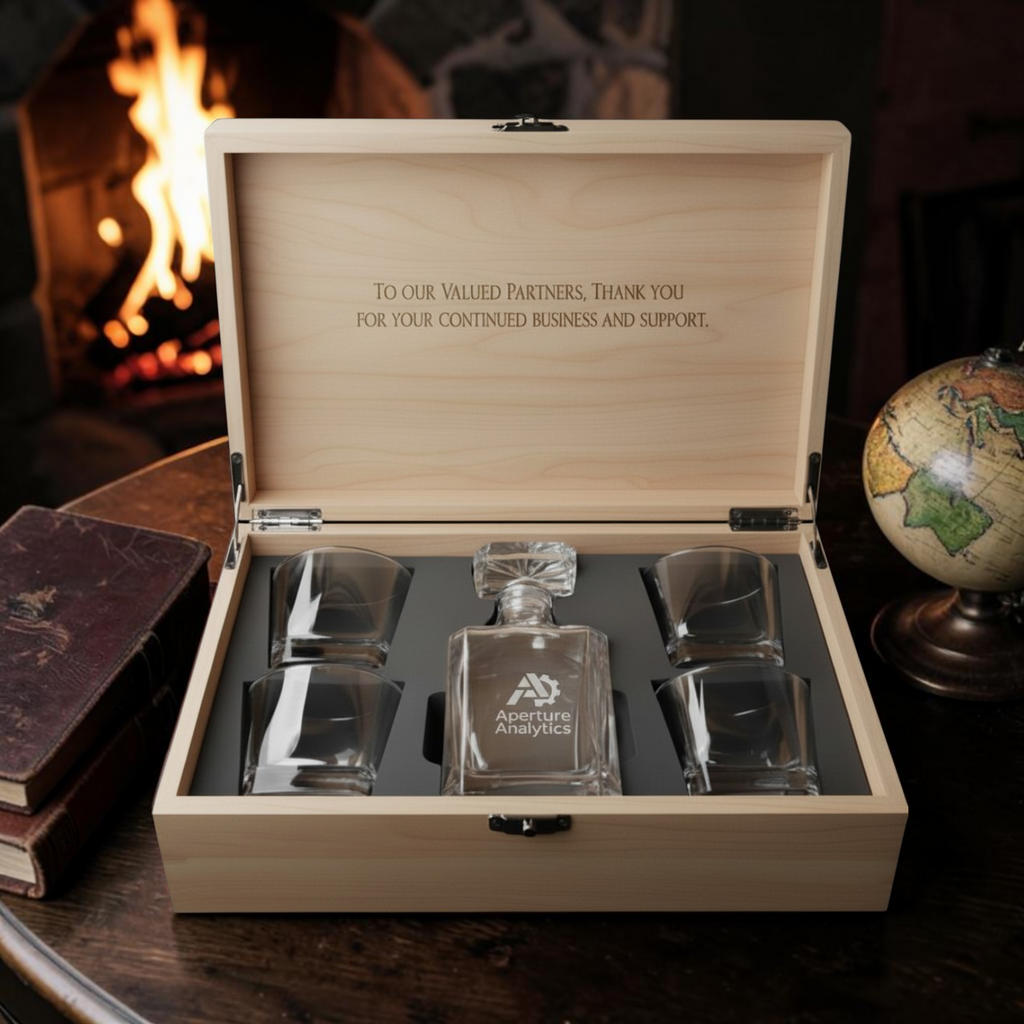 Wood Decanter and 4 Glass Box — XL Walnut · A Keepsake Worth Keeping