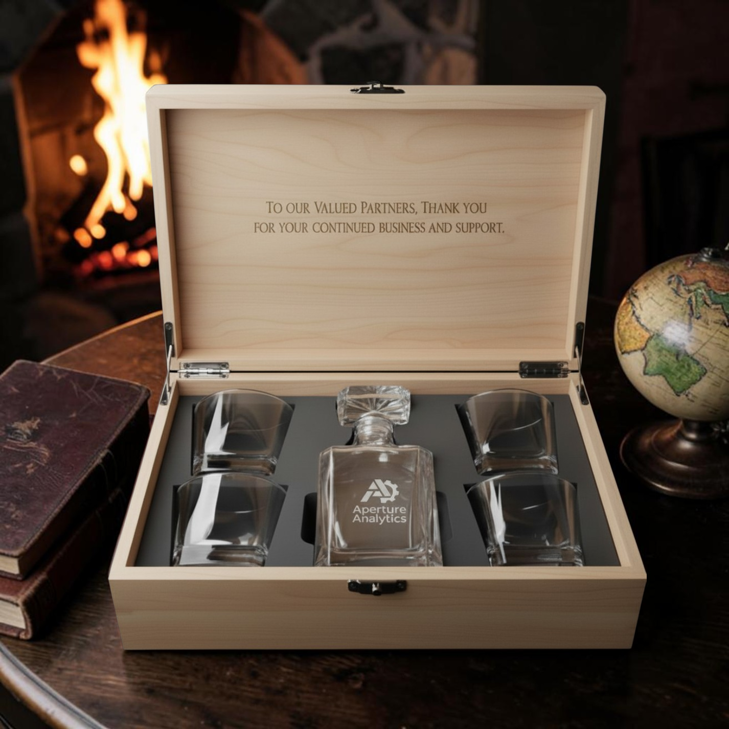 Wood Decanter and 4 Glass Box — XL Walnut · A Keepsake Worth Keeping