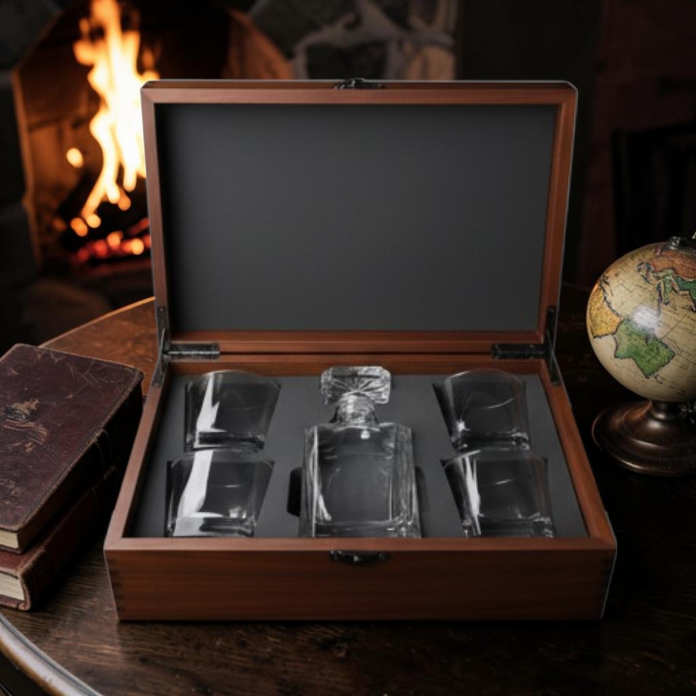 Wood Decanter and 4 Glass Box — XL Walnut · A Keepsake Worth Keeping