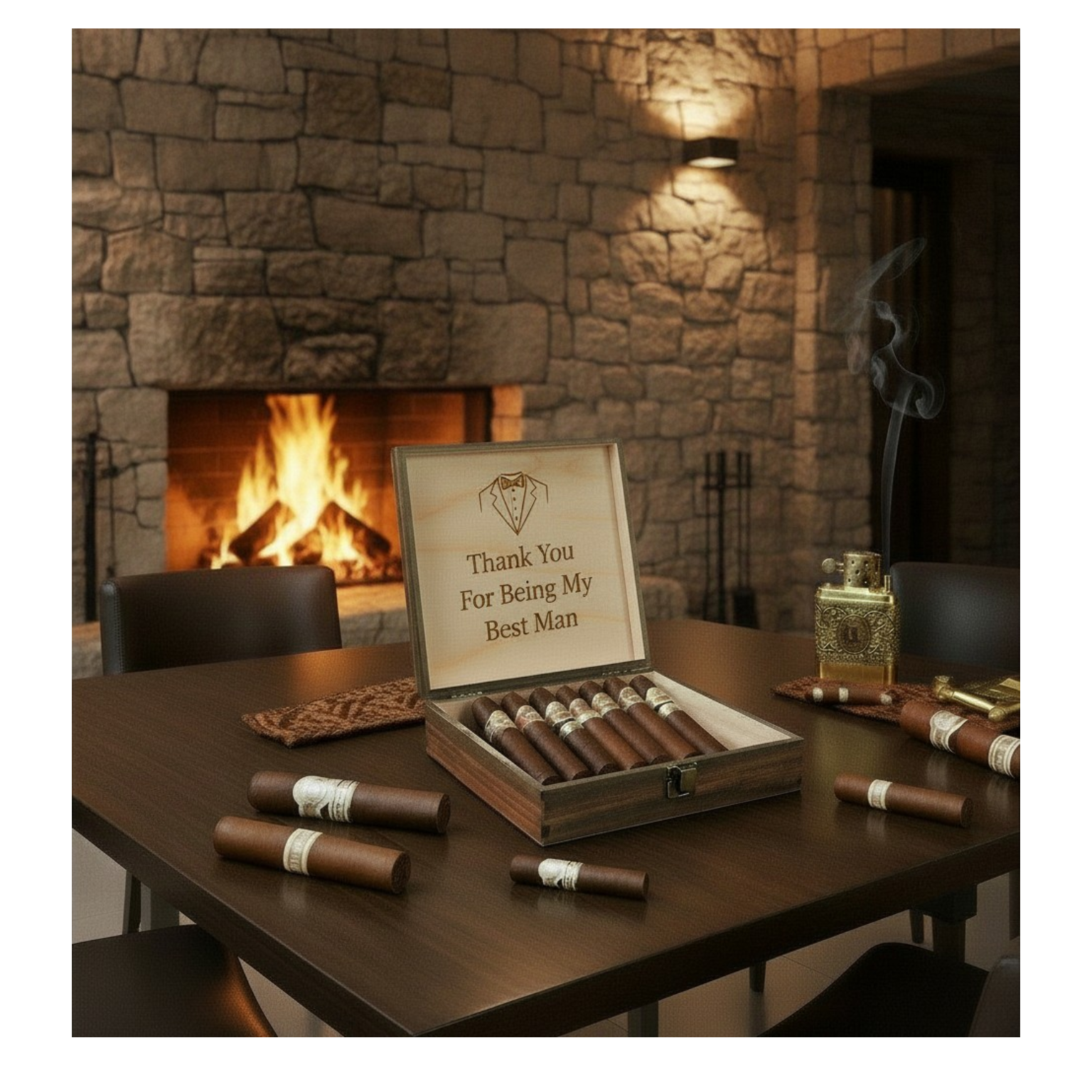 Wood Memory Box — Cigar · Dark Walnut · Multi‑Use Keepsake & Storage Box
