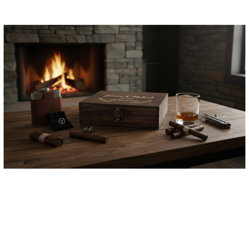 Wood Memory Box — Cigar · Dark Walnut · Multi‑Use Keepsake & Storage Box