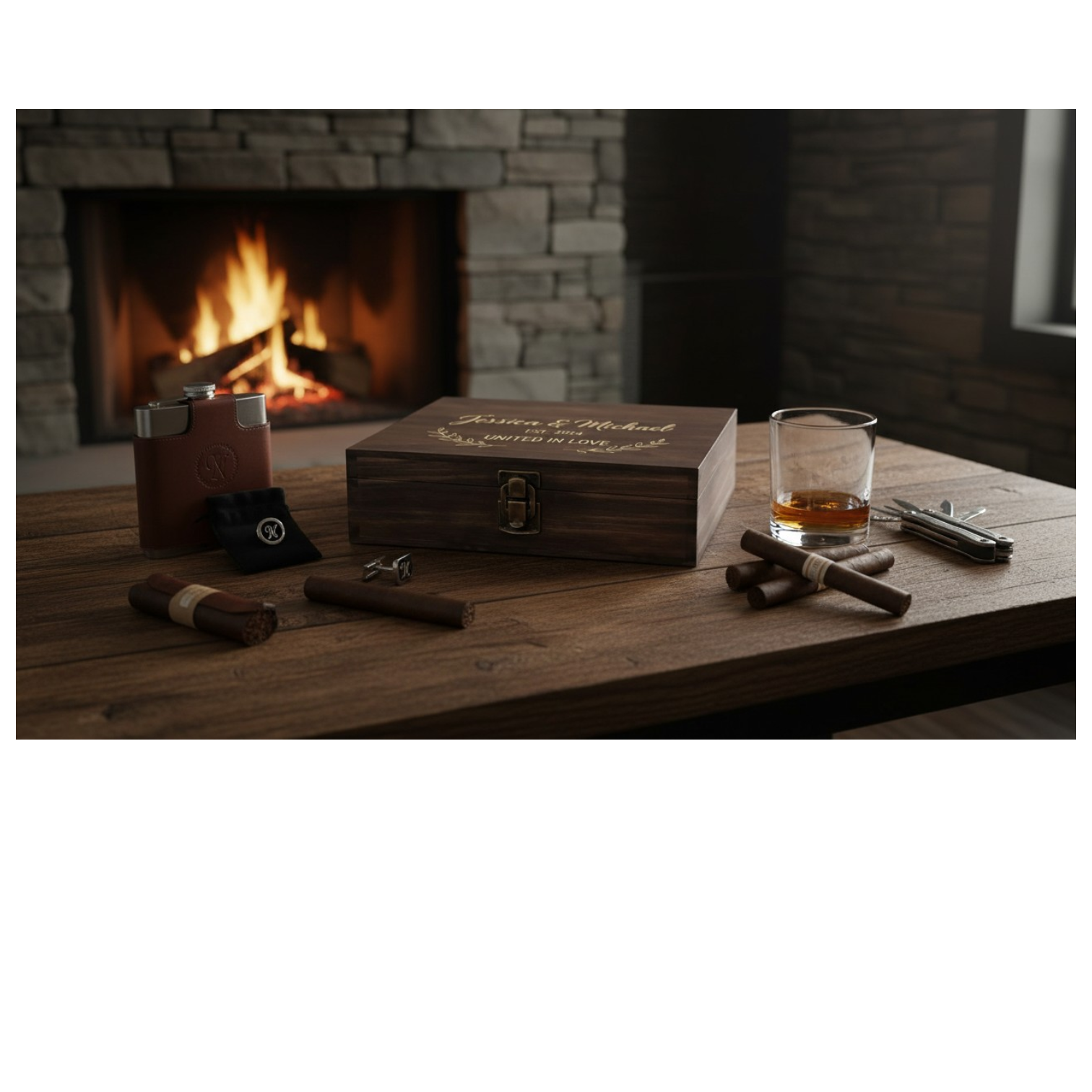 Wood Memory Box — Cigar · Dark Walnut · Multi‑Use Keepsake & Storage Box